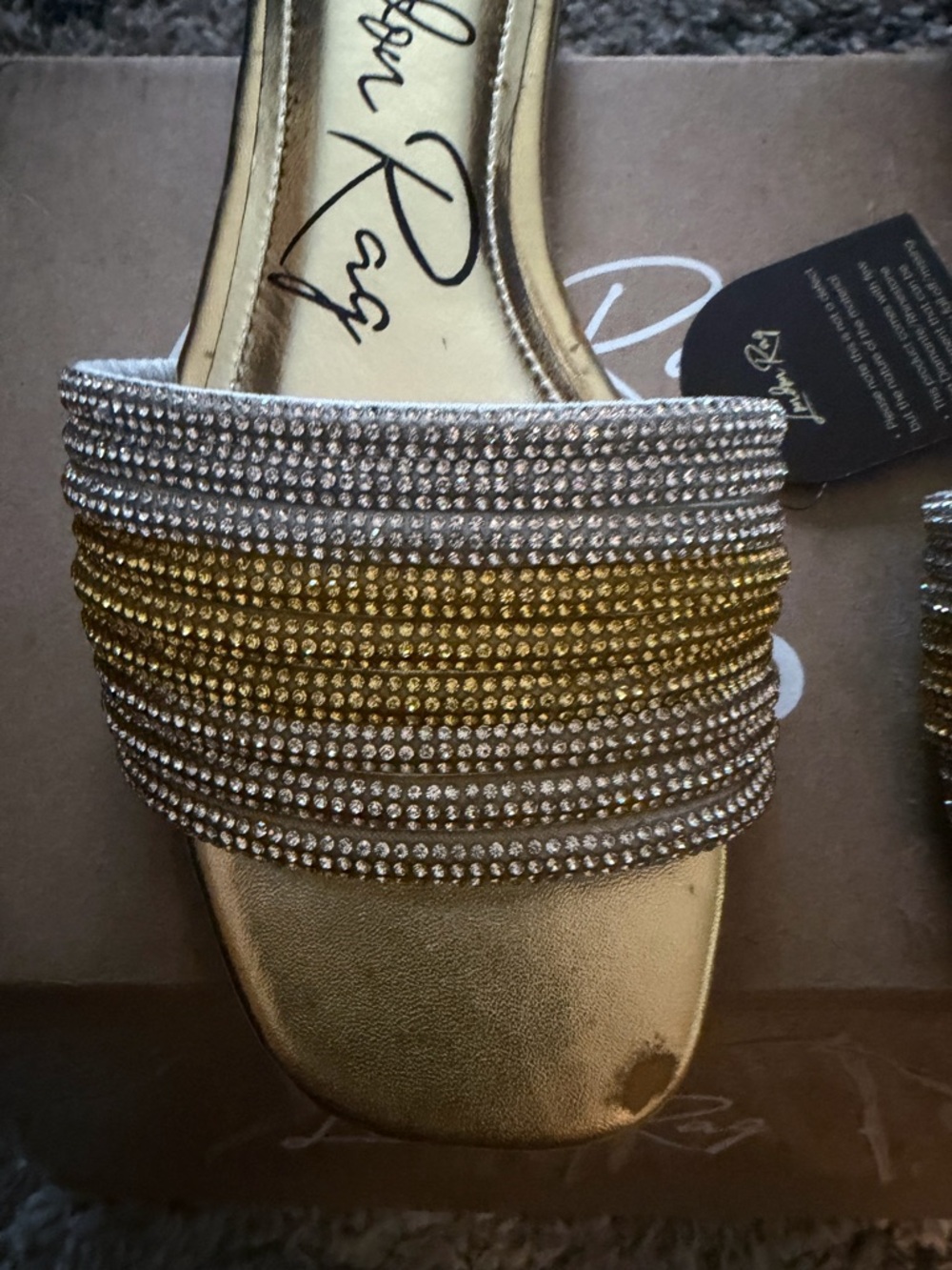 London Rag Gold Rhinestone Slide Sandals - Gold - Picture 3 of 5
